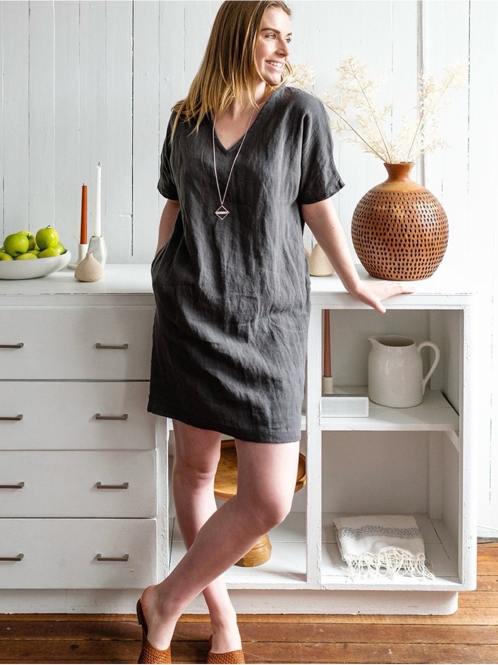 Memi Collective Linen the caftan mid dress MADE IN CANADA SMALL SHOP